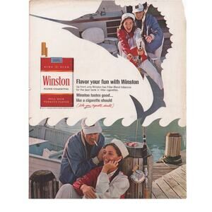 Winston Cigarette / Seagram VO Whisky Advertisement Vtg 1967 Tobacciana Fishing